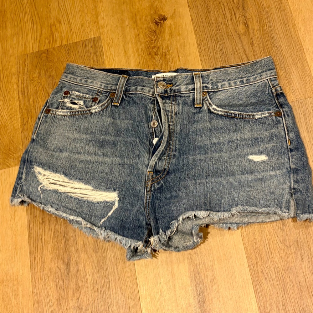 Re/Done x Solid +‎ Striped Blue Distressed Jean Shorts sz 28
